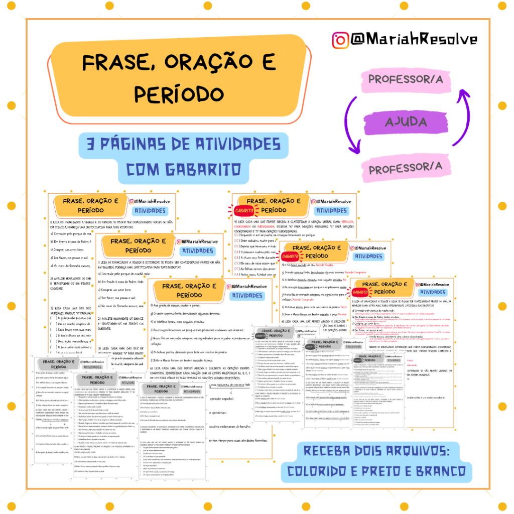 Frase, oração e período: estudo e atividades – Mariáh Resolve!