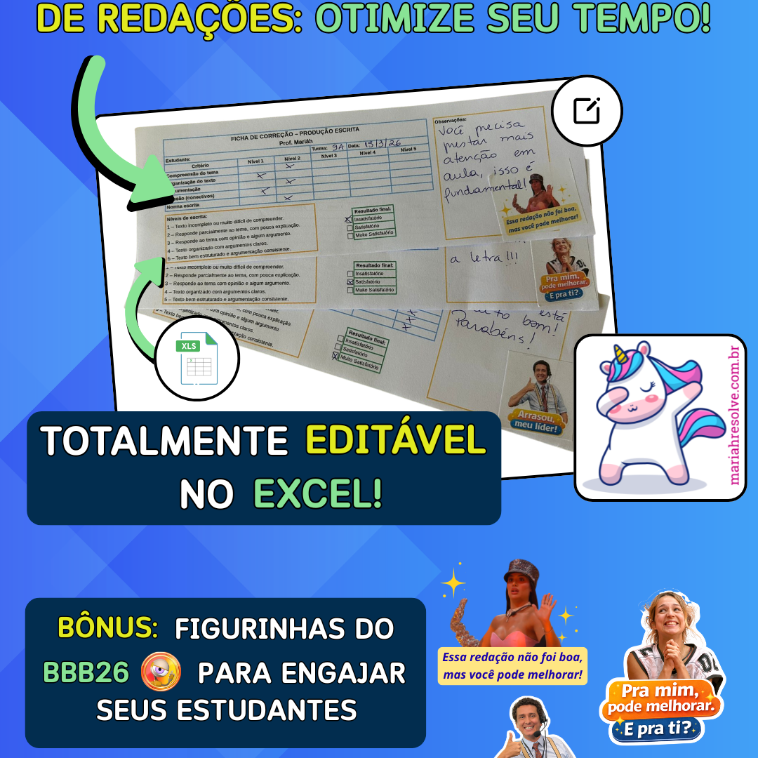Planilha pronta para correção de redações