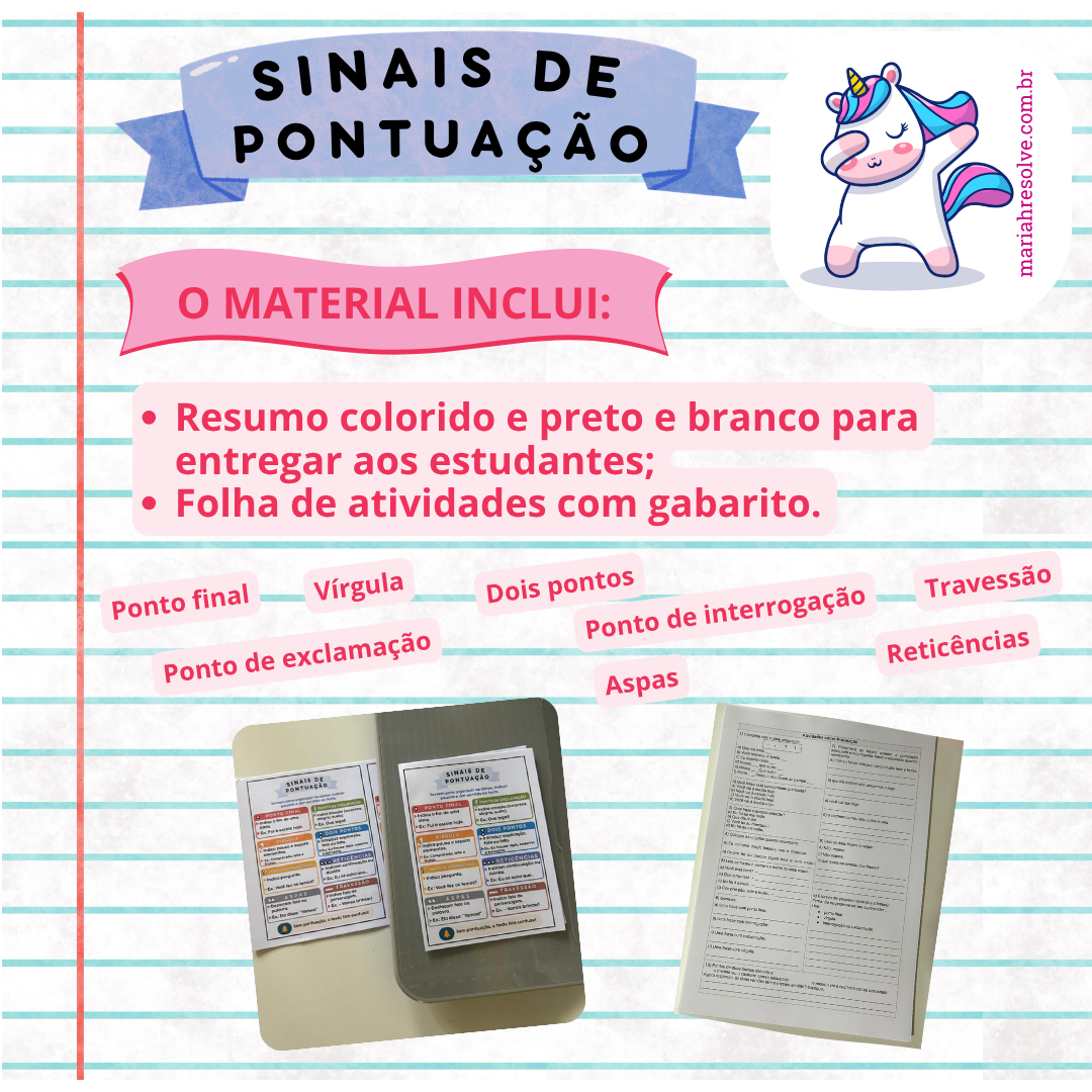 Sinais de Pontuação: resuminho e folha de atividades